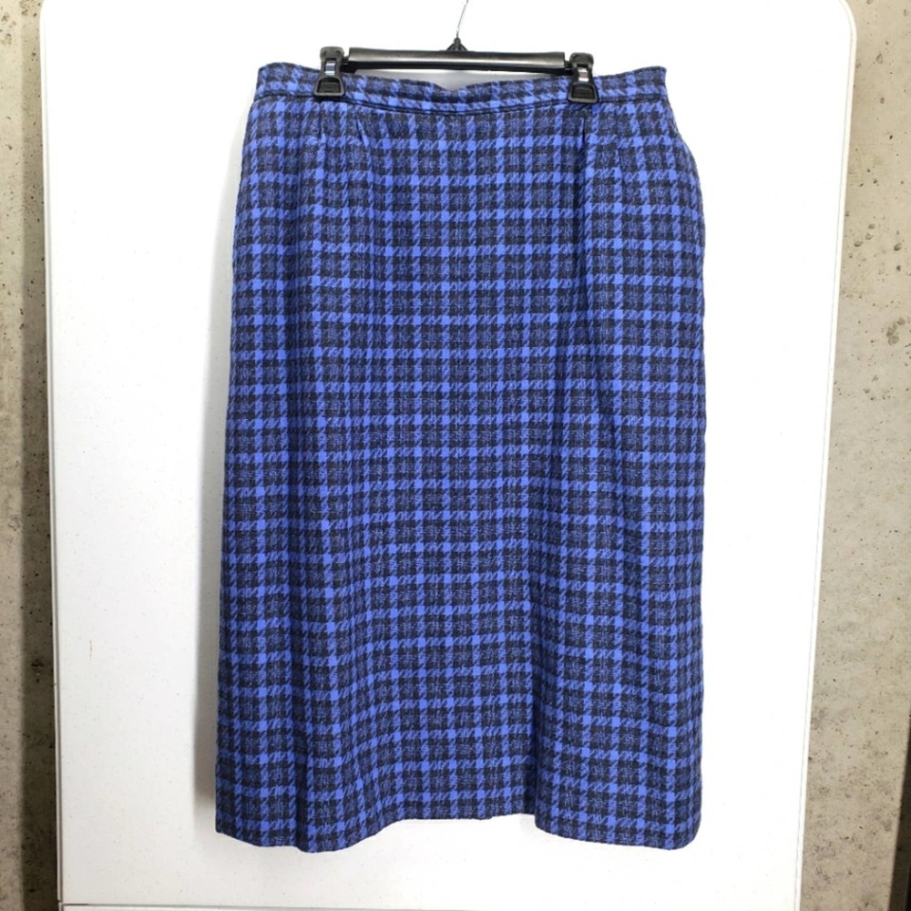 Pendleton vintage womens 14 100% wool black blue plaid pencil skirt